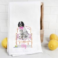 Custom Spaniel 9 Mehlsack Handtuch, Geschirrtuch, Hundemama, Hundepapa, Personalisierter Name, Aquarell Tierportrait von Preppypineapplehome