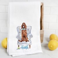 Irish Setter 1 Mehlsack Handtuch, Geschirrtuch, Hundemama, Hundepapa, Personalisierter Name, Aquarell Tierportrait von Preppypineapplehome