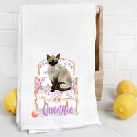 Mehlsack Handtuch, Katze Mama, Papa, Personalisierter Name, Haustier Name Geschenk, Aquarell Portrait von Preppypineapplehome