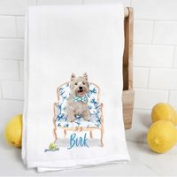 Personalisierte Westie Mehlsack Handtuch, Geschirrtuch, Hund Mama, Papa, Personalisierter Name, Aquarell Haustier Portrait von Preppypineapplehome