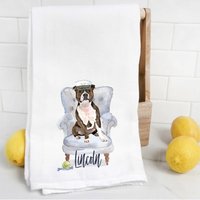Personalisierter Staffordshire Terrier 3 Mehlsack Handtuch, Geschirrtuch, Hund Mama, Papa, Personalisierter Name, Aquarell Haustier Porträt von Preppypineapplehome