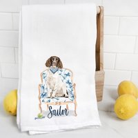 Spaniel 2 Mehlsack Handtuch, Hunde Mama, Hund Papa, Personalisierter Name, Haustier Name Geschenk, Aquarell Portrait von Preppypineapplehome