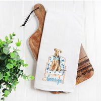 Welsh Terrier Mehlsack Handtuch, Hundemama, Hundepapa, Personalisierter Name, Haustiername Geschenk, Aquarell Tierportrait, Florale Krone von Preppypineapplehome