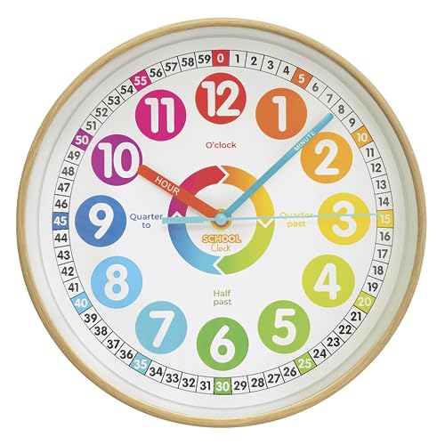 Preschool Collection Farbige Uhr – Time Teacher 25,4 cm pädagogische leise Wanduhr mit farbigen Zahlen – leicht ablesbares analoges Zifferblatt für Lehrerklassenzimmer, Kinderzimmer und von Preschool Collection