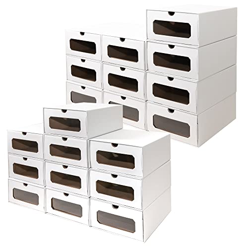20 x PresentFill® Aufbewahrungsbox Weiß Schuhbox Schuhkiste Schuhschachtel Schuhkarton Ordnungsboxen durchsichtig transparent Sichfenster stapelbar aus Pappe Schuhaufbewahrung Schuhorganizer von Present Fill