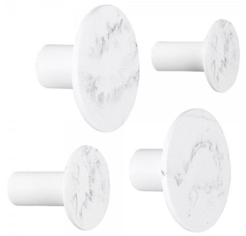 Present Time Garderobenhaken Haken-Set Marble Look Polyresin Rund Weiß (4-teilig) von Present Time