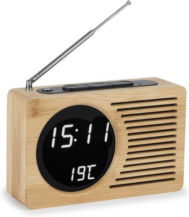 Present Time Tischuhr wunderschöner Retro Holz Wecker mit Digital anzeige & Raum Temperatur Rechteckig, Vintage Radiowecker - Ab jetzt stilvoll aufwachen! von Present Time