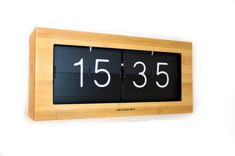 Present Time Wanduhr analoge Flip Clock Holz Wanduhr mit umklappendem Zifferblatt Flipclock (Retro Tischuhr Wand Uhr – hol dir den zeitlosen Design-Klassiker) von Present Time