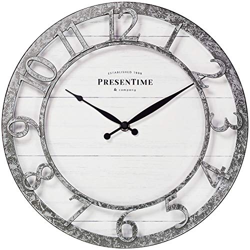 Presentime & Co Farmhouse Serie Wanduhr, Quarz-Uhrwerk, Überfälzungs-Stil, erhöhte 3D-arabische Ziffern, verzinkte Oberfläche, 33 cm von Presentime
