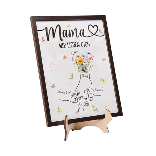 Muttertagsgeschenk für Mama Ich liebe dich Mama Personalisiertes Holzschild mit 1-6 Namen Dekoration Geschenk Muttertag (3 name) von Presentimental