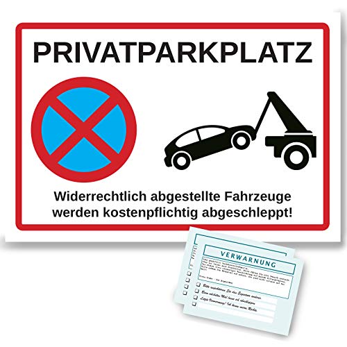 Hochwertiges Privat-Parkplatz Schild, parken verboten + 2 Gratis Parkkarten Blöcke |Stabiles Parkverbot-Schild 200x300mm auf 3mm Hartschaumplatte, Halteverbot | Hinweisschild von Presentou