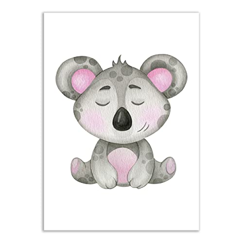 Presentou Tierbilder Kunstdruck | Kinderzimmer Poster Wandbilder Deko | süß gemalt Wasserfarb-Look | Wald Afrika Safari | DIN A4 Premiumpapier (Einzelbild - Koala) von Presentou