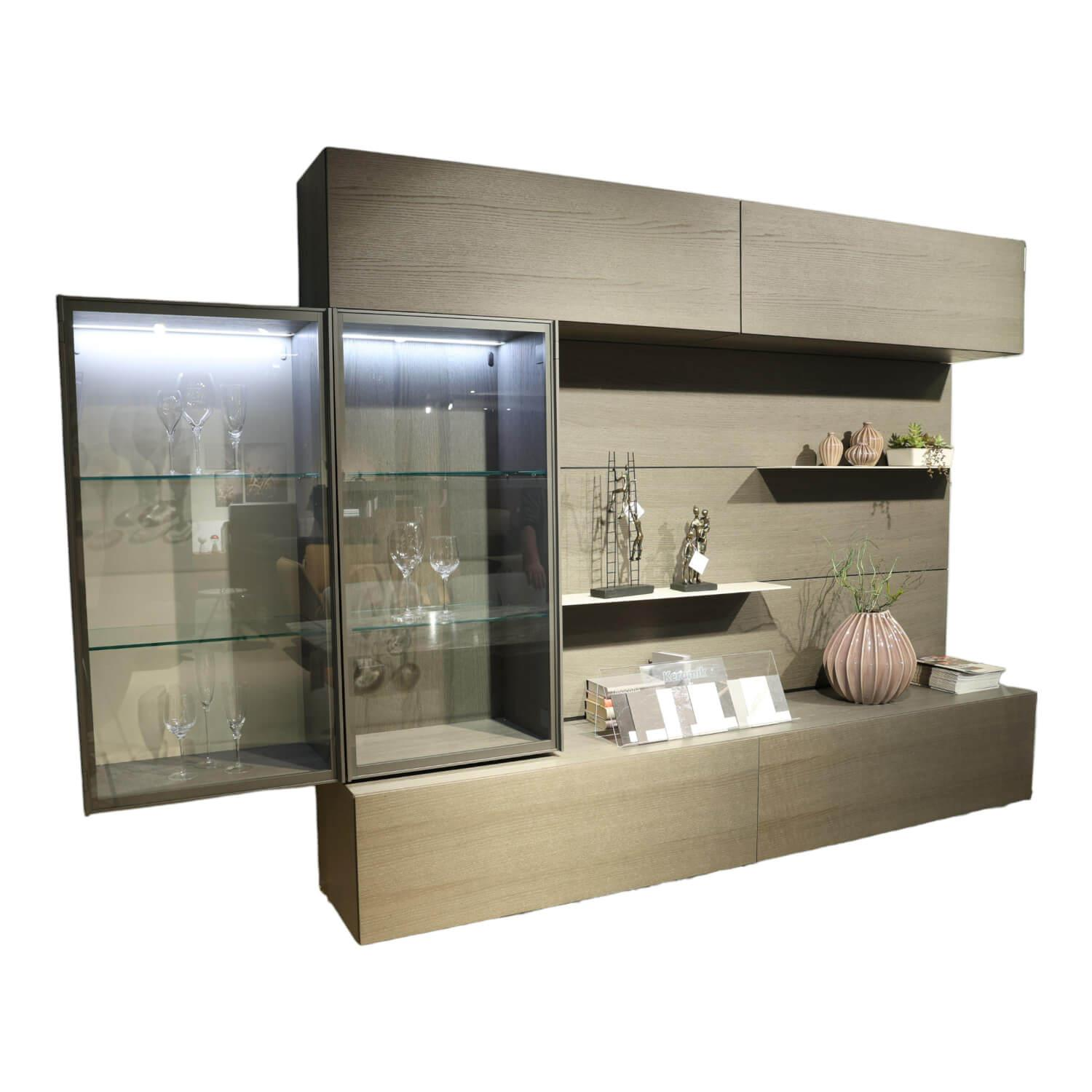 Wohnwand I-Modul Art Eiche Furnier Grau Gebeizt Korpus Rovere Lince Und Beige Se... von Presotto