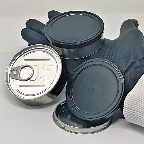 Pressitin 20x Pressitin Self Seal Cans, Tuna Tins 100 ml, Fillable with Black Plastic Lid and Black Disposable Plastic Gloves von Pressitin