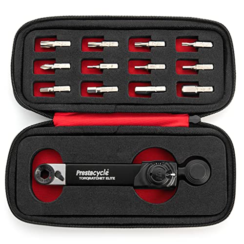 Prestacycle TorqRatchet Elite Multi-Tool – All-in-One Ratsche installieren/entfernen + 2 ~ 10 Nm Einstellwerkzeug (Deluxe Zipper Case Kit mit (12) S2 Sechskant-Bits) von Prestacycle