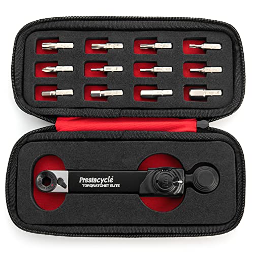 Prestacycle TorqRatchet Elite Multitool – 2-in-1 Ratsche zum Anbringen und Entfernen von Ratschen plus 2 ~ 10 Nm Zifferblattwerkzeug (Deluxe-Reißverschluss-Etui-Set mit (12) S2-Sechskant-Bits) von Prestacycle