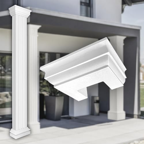 PRESTIGE DECOR Säulen und Halbsäulen eckig teils kanneliert in 3 Größen, Fassadenstuck außen (Kapitell - LC115-1 halbiert) Säule Deko Wohnzimmer weiß von Prestige Decor