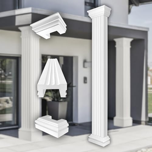PRESTIGE DECOR Säulen und Halbsäulen eckig teils kanneliert in 3 Größen, Fassadenstuck außen (Set 1 - Größe L halbiert) Fassadenstuckprofile außen von Prestige Decor