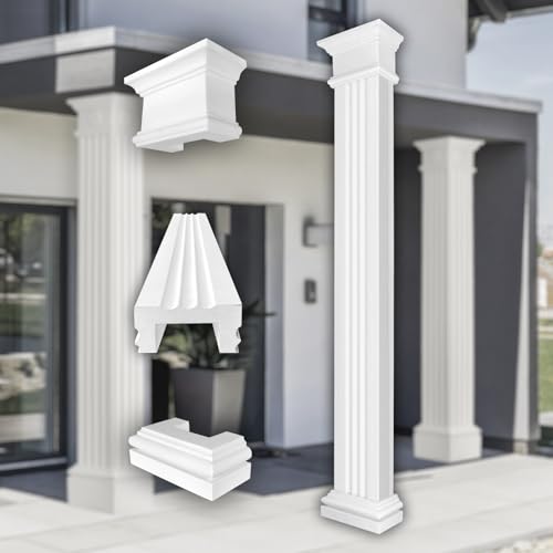PRESTIGE DECOR Säulen und Halbsäulen eckig teils kanneliert in 3 Größen, Fassadenstuck außen (Set 3 - Größe S halbiert) Fassadendeko außen renovierung von Prestige Decor