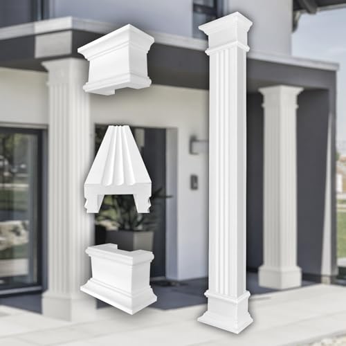 PRESTIGE DECOR Säulen und Halbsäulen eckig teils kanneliert in 3 Größen, Fassadenstuck außen (Set 4 - Größe S halbiert) Fassadenverkleidung Kunststoff von Prestige Decor