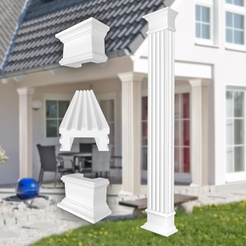 PRESTIGE DECOR Säulen und Halbsäulen eckig voll kanneliert in 3 Größen, Fassadenstuck außen (Set 4 - Größe L halbiert) Säule Deko Wohnzimmer weiß von Prestige Decor