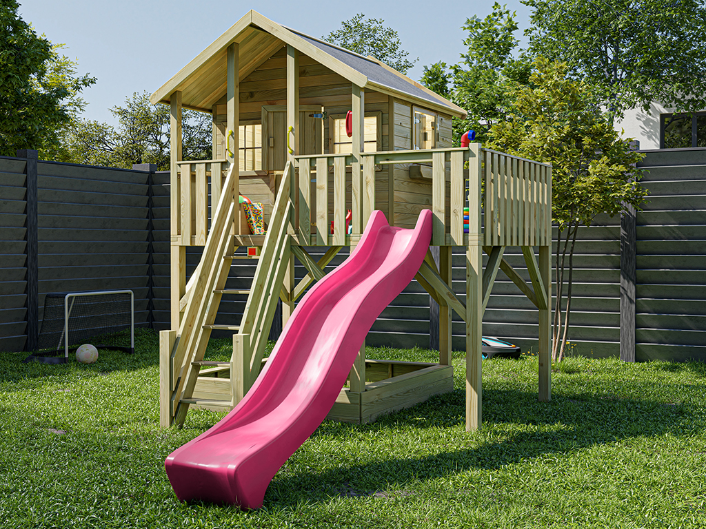 Prestige Garden Stelzenhaus Big House XL KDI inkl. Rutsche pink - BxTxH: 288,5x292,7x322,7 cm, inkl. Leiter mit Handlauf, inkl. Sandkasten + Rutsche von Prestige Garden