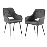 2er-Set Esszimmerstuhl, gepolstert aus Samtbezug, ca. 62,5 x 58 x 86,5 cm - Anthrazit von Prestige Home Living Indoor