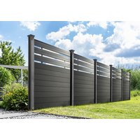 WPC-Sichtschutzzaun CORTADO - 5x Element + 6x Pfosten mit 3 Luftöffnungen - Schwarz von Prestige Home Living Outdoor