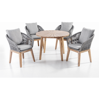 5tlg. Dining-Set Norwich aus Akazien und Rope-Geflecht inkl. Polsterauflage - Grau von Prestige Home Living Outdoor