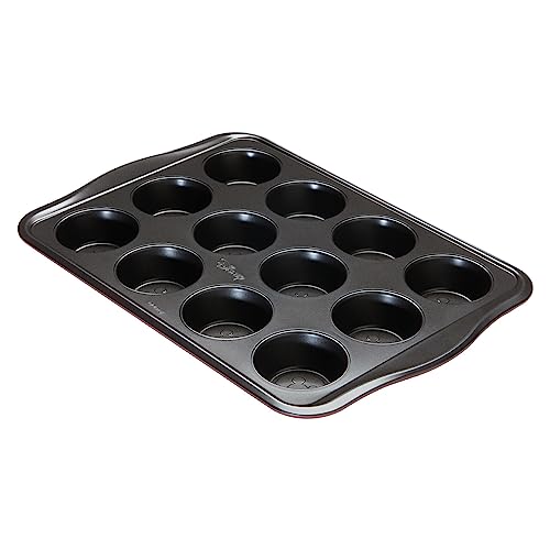 Prestige New Disney Bake with Mickey Mouse Muffinblech zum Backen mit 12 Mulden - Antihaft-Muffinform, Karbonstahl-Backgeschirr, Rot & Schwarz von Prestige