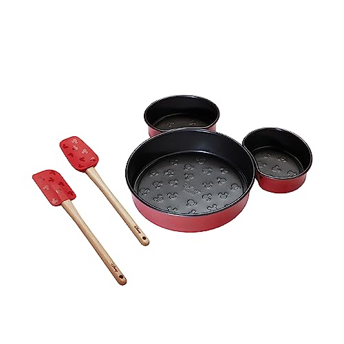 Prestige Neu Disney Backe mit Mickey Mouse Backgeschirr-Set mit 3-teiligen Mickey-Kopf-Kuchenformen und 2-teiligem Silikonspatelsatz, Schwarz von Prestige