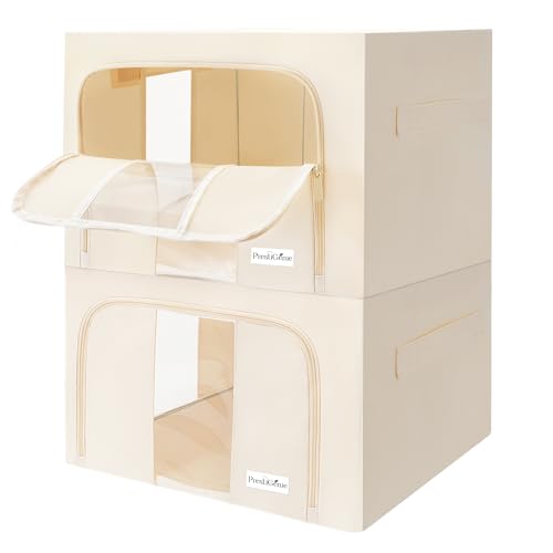 PRESTIGÉNIE Set mit 2 x 24L Kleideraufbewahrung Box – Kleiderschrank Organizer – Schrank Organizer für Decken und Kissen mit transparentem Fenster von Prestigénie