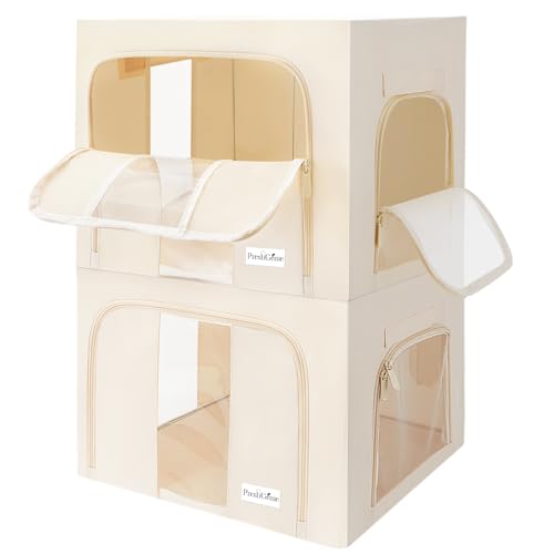 PRESTIGÉNIE Set mit 2 x 66L Kleideraufbewahrung Box – Kleiderschrank Organizer – Schrank Organizer für Decken und Kissen mit transparentem Fenster von Prestigénie