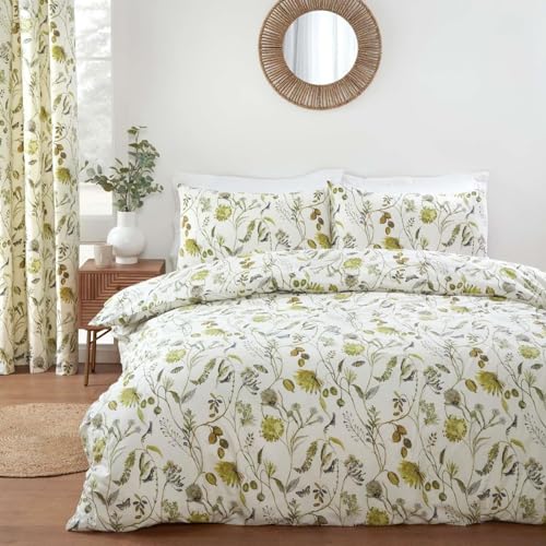 Prestigious Textiles Sundour Grove Bettbezug-Set mit Blumen- und Schmetterlings-Design, Fenchelgrün auf natürlichem Hintergrund, Doppelbett-Grove von Prestigious Textiles