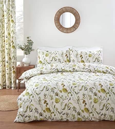 Prestigious Textiles Sundour Grove Bettbezug-Set mit Blumen- und Schmetterlings-Design, Fenchelgrün auf natürlichem Hintergrund, Super-Kingsize-Bett Grove von Prestigious Textiles