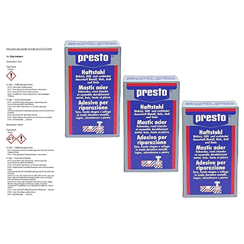3x 125g Presto Haftstahl 2 K Kaltmetallkleber Metallkleber Flüssigmetall Knetstahl Knetmetall von Presto