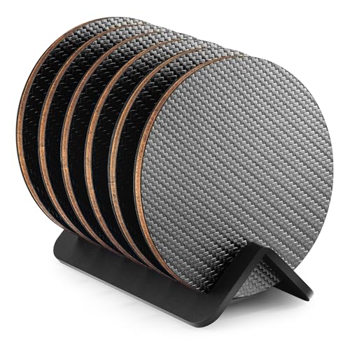 Moderne Untersetzer für Getränke mit Halter | 6 Premium Carbon Untersetzer in edlem geometrischem Design | Möbel schützen | Einzigartiges Geschenk in luxuriöser Geschenkbox (dunkelgrau) von Prestone Prestige