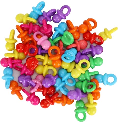 Pretfy 100pcs Acryl -Schnuller Mini -Farbspielzeug für Baby Geburtstagsfeier Dekoration, Taufe (Echte Farbfarbe gemischte Farbe) von Pretfy