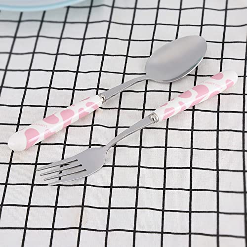 Pretfy 2 PCs Edelstahlmesser -Gabel -Löffel Flätseset mit Schachtel für Langlebig, Sicher und Einfach zu Reinigen (Rosa) von Pretfy