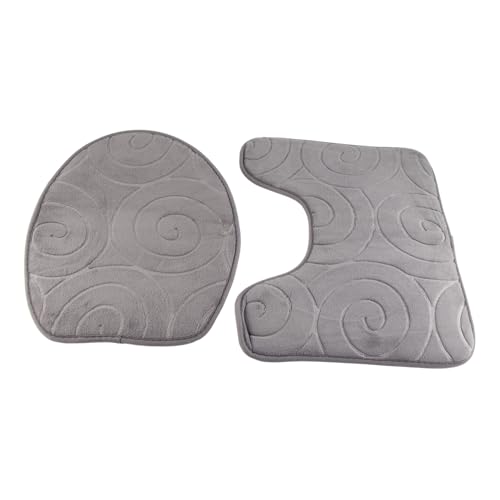 Pretfy 3 Stcs Stone Geprägtes Badezimmer Mattenset mit Saugfähigem Toilettendeckel, Bodenmatten und Badewannenseitenteppich (Grau) von Pretfy