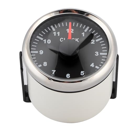 Pretfy 52 Mm Taktmesser, Universeller 0-12 Stundenmeter mit Roter Hintergrundbeleuchtung für Autoboot -Yacht - Schwarzes Zifferblatt (Schwarzes Silberabdeckung) von Pretfy