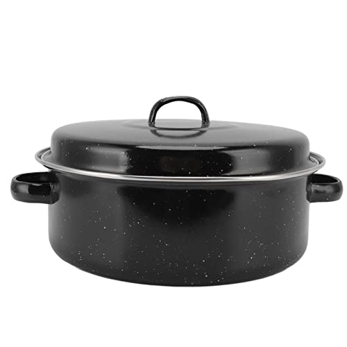 Pretfy Bratpfanne Schwarz Gesprenkelte Haushalt Nicht-Stick BBQ Pot Breast Pan mit Deckel für Süßkartoffeln und Kastanien (Eisenabdeckung 28 cm) von Pretfy