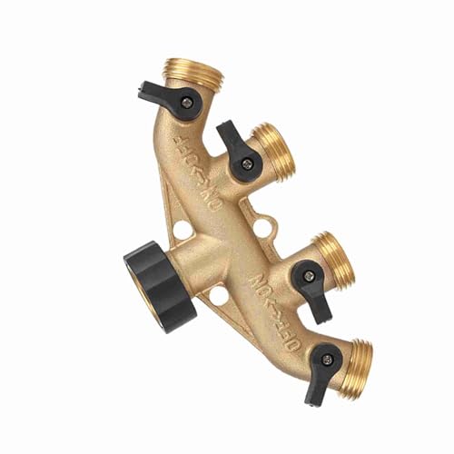 Pretfy Messing 4-Schlauchrohrsplitter für Gartenbewässerung, Stabile und Robuste Wasserverteilung (Europäischer Thread) von Pretfy