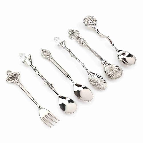 Pretfy Retro Zink Legierung Effiziente Accessoire -Getränke Fork Küche Rot Gold Grün Innovative Europäische Bar Set Kaffee Milch Besteck Shop Silber Court Home Vintage (Silber (Kronengabelgriff)) von Pretfy