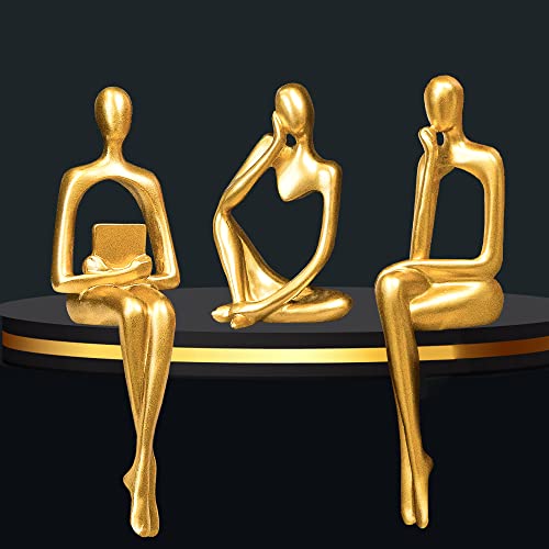 Prettidecor Gold Home Decor Thinker Statue Akzente, Set mit 3 Denker Skulpturen Büro Dekor Moderne Abstrakte Dekoration auf Regal Tisch Schreibtisch für Wohnzimmer Büro Schlafzimmer von Prettidecor