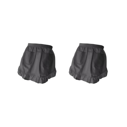 Prettiee Halbschürze Elegante Kochschürze Kurze Halbtaillenschürze für Erwachsene Damen Herren weiß 55x46 cm (2er Set (schwarz 55x46cm)) von Prettiee