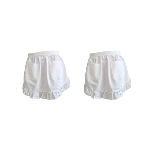 Prettiee Halbschürze Elegante Kochschürze Kurze Halbtaillenschürze für Erwachsene Damen Herren weiß 55x46 cm (2er Set (weiß 55x46cm)) von Prettiee