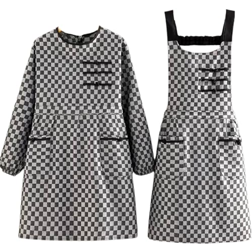 Prettiee Schürzen 2 Stück Küchenschürze Damen Verstellbar mit Taschen Kochschürze (D Einheitsgröße) von Prettiee