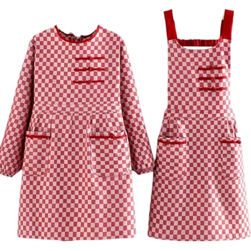 Prettiee Schürzen 2 Stück Küchenschürze Damen Verstellbar mit Taschen Kochschürze (E Einheitsgröße) von Prettiee