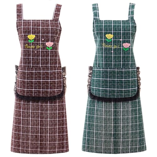 Prettiee Schürzen 2 Stück Verstellbar Damen mit Taschen Küchenschürze Damen Koch-/Backschürze (B Einheitsgröße) von Prettiee